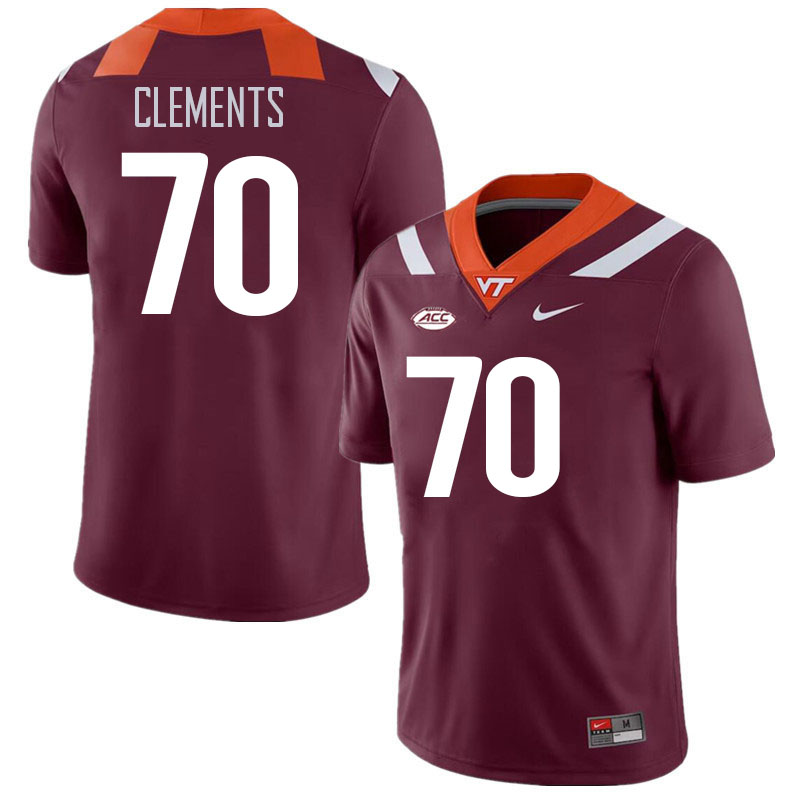 Men #70 Parker Clements Virginia Tech Hokies College Football Jerseys Stitched Sale-Maroon